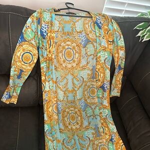Elegant Gold and Blue Patterned Dress